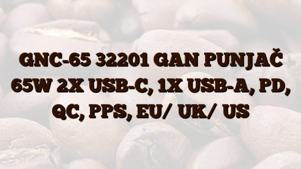 GNC-65 32201 GAN PUNJAČ 65W 2X USB-C,  1X USB-A,  PD,  QC,  PPS,  EU/ UK/ US